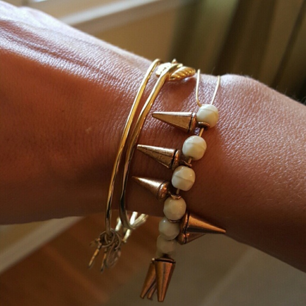Alex & Ani Gold and Ivory Bead Bangle with Spikes
